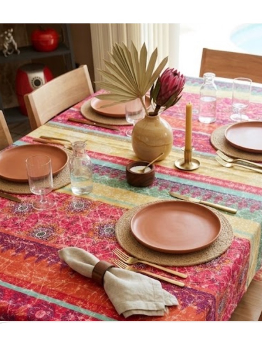 Boho Stripe Multicolor Tablecloth - Vibrant Pink & Orange